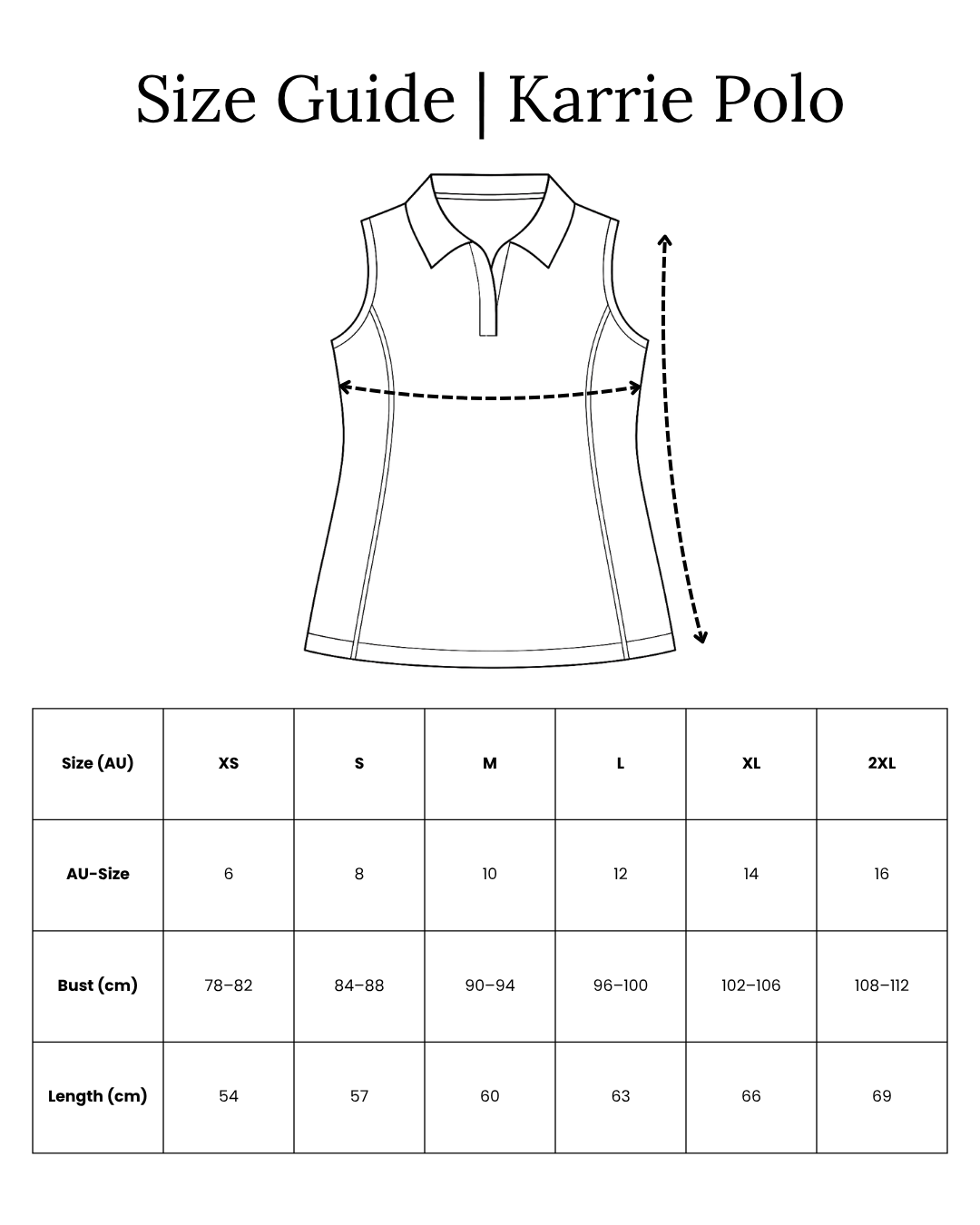 Karrie Polo Cornflower Blue Size Guide